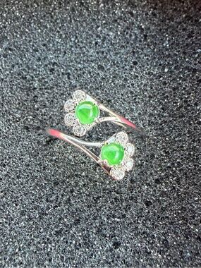 Natural Burmese Jadeite Jade A-Grade Ice Green Double-Ended Open Ring
